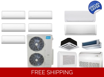 Midea 5-Zone 21.1 SEER2 Mini Split H-Heat Pump (-22°F) 11 EER/9.5 HSPF (R410a)